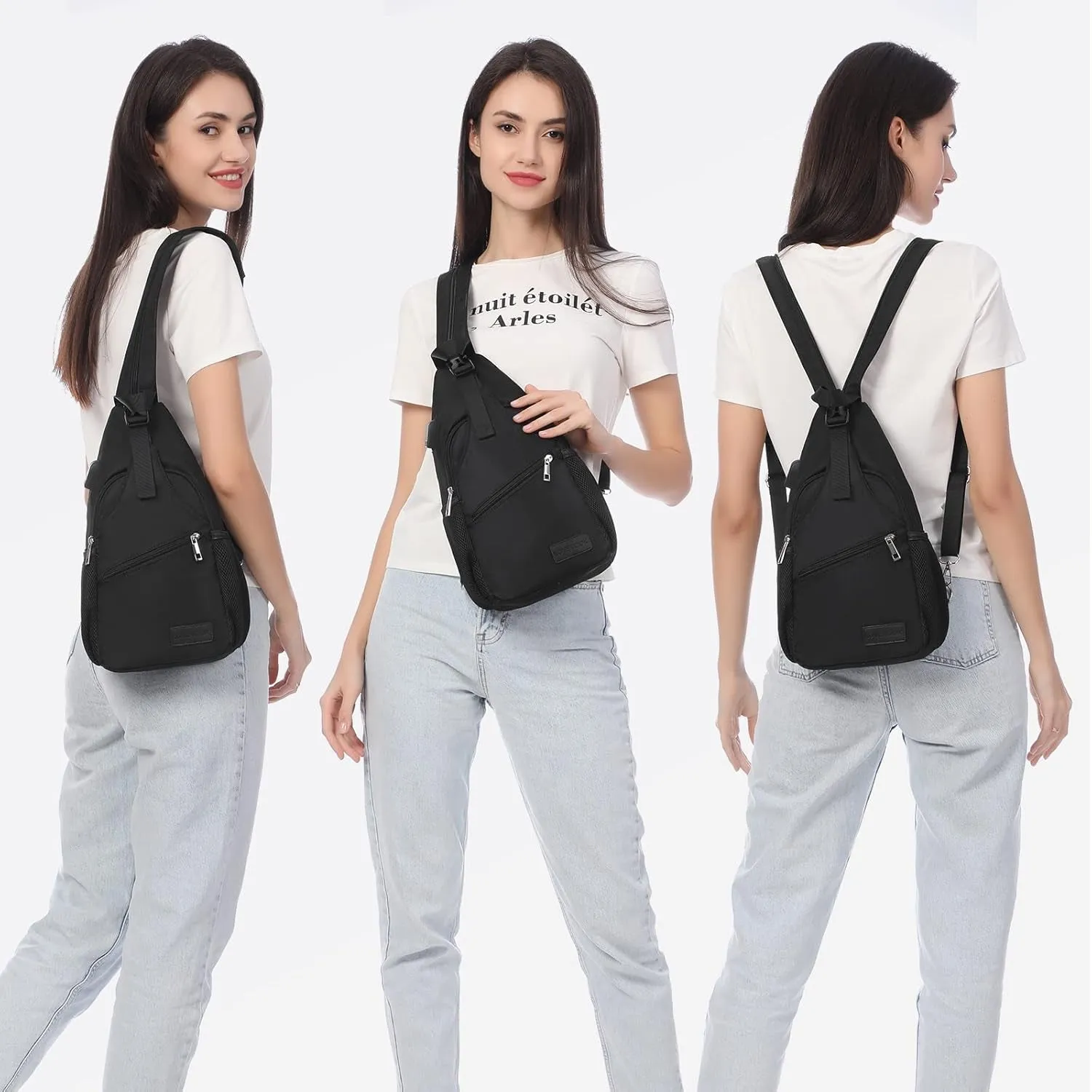 Sling Bag for Women Casual Daypack Nylon Crossbody Sling Backpack Travel Shoulder Bag Hiking Daypack
