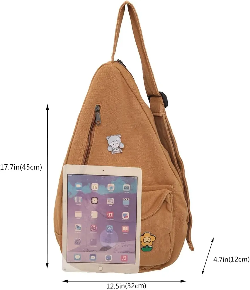 Sling Bag for Women Crossbody Backpack Shoulder Chest Bag Daypack Small Brown Travel Canvas Casual Hiking Outdoor