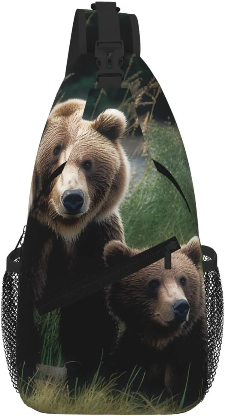 Sling Bag For Women Men Travel Hiking Backpack Crossbody Shoulder Chest Bags A Mother And A Cub Bears Casual Daypack