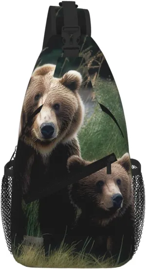 Sling Bag For Women Men Travel Hiking Backpack Crossbody Shoulder Chest Bags A Mother And A Cub Bears Casual Daypack