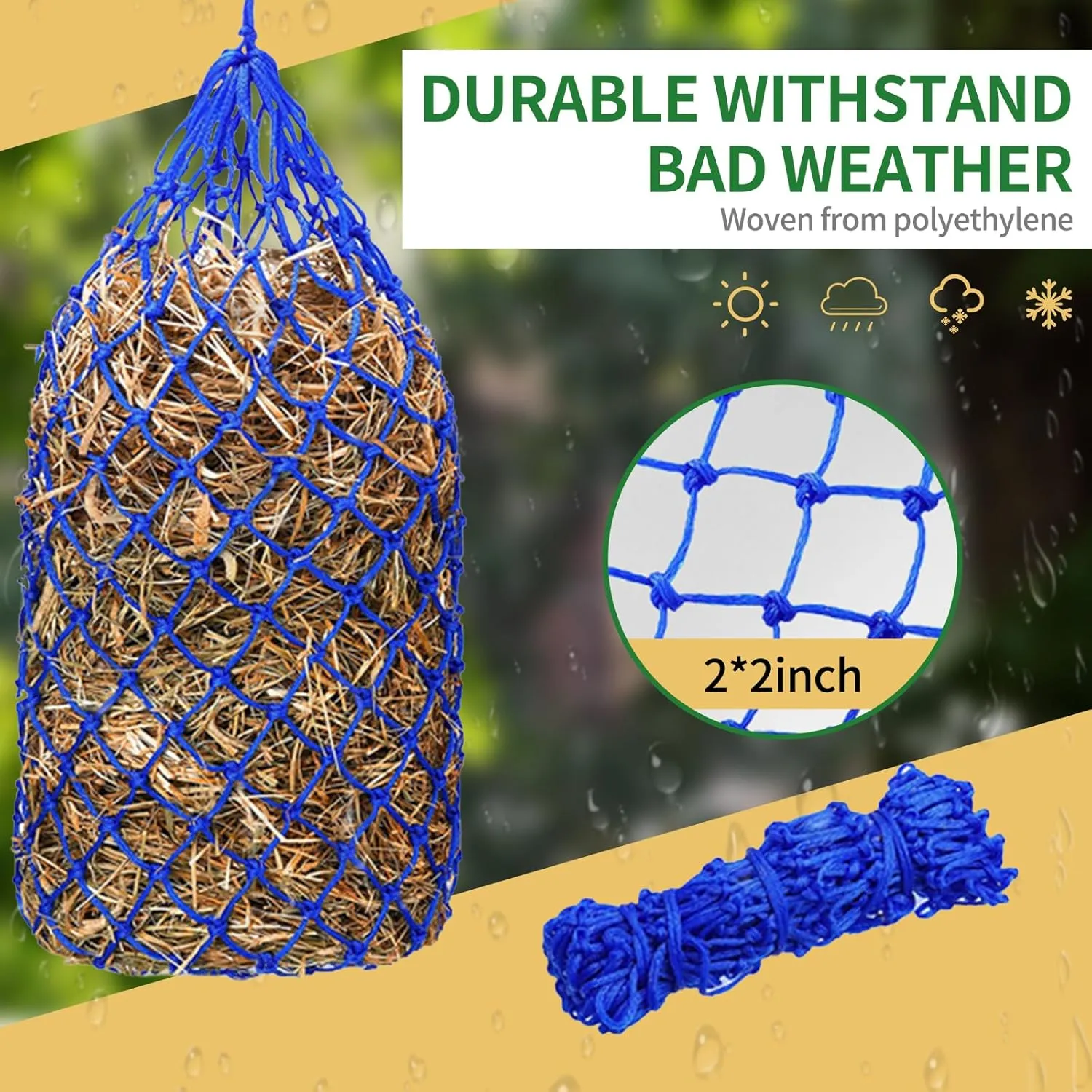 Slow Feed Hay Net Hay Feeder Hay Bags 2 Pcs for Horses Goat Stall Trailer Horse Feeding Supplies Adjustable Travel Feeder Large Capacity Feeding Bag(Black Blue)