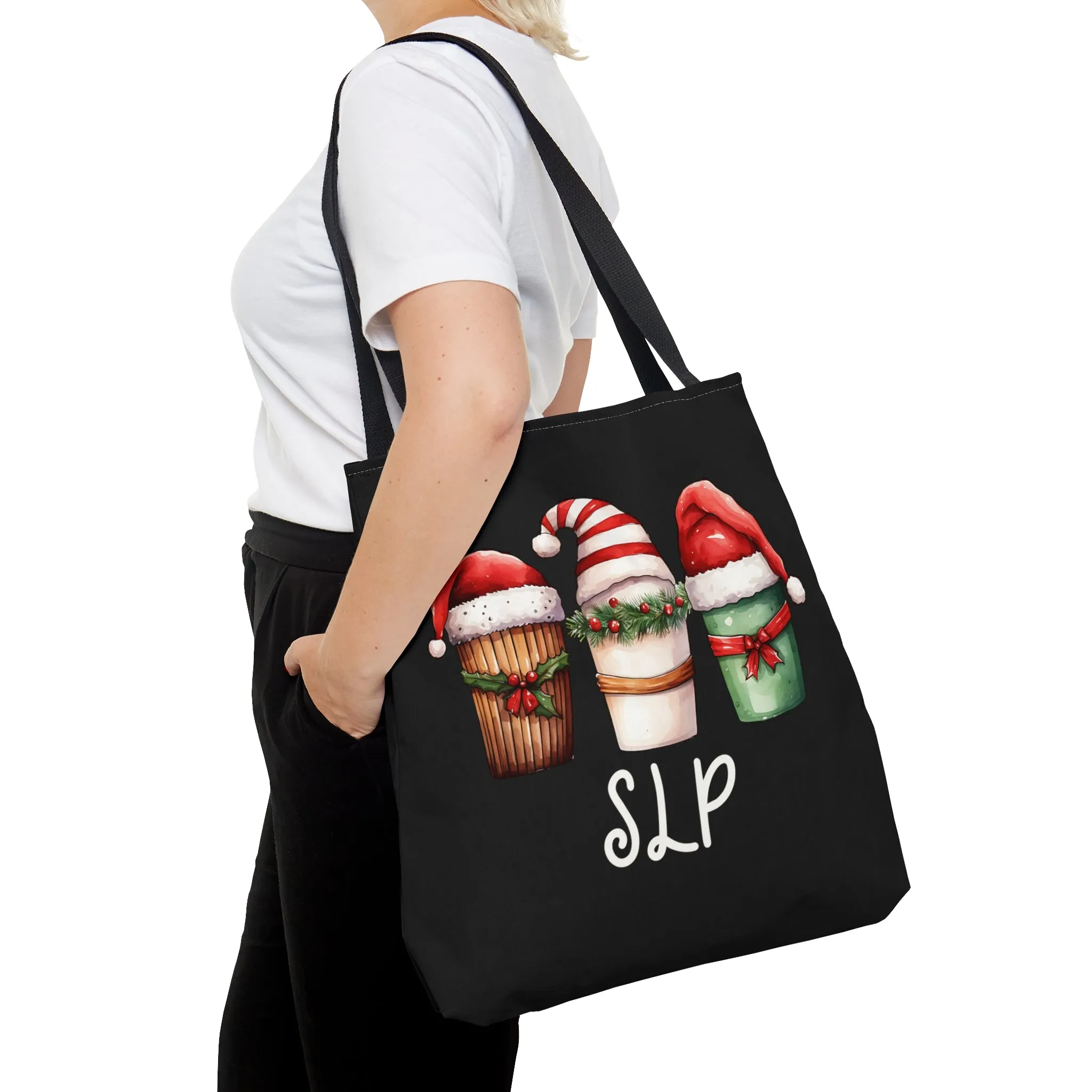 SLP Black Christmas Tote with Coffee & Santa Hat