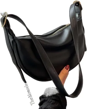 Small bag women's shoulder messenger bag crescent bag(Black)
