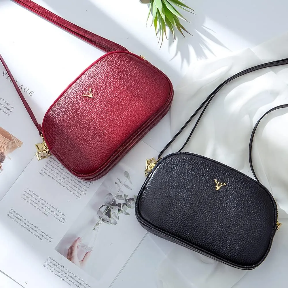 Small Crossbody Bags Genuine Leather Shoulder Handbags Trendy Design Cellphone Purses for Women and Girls