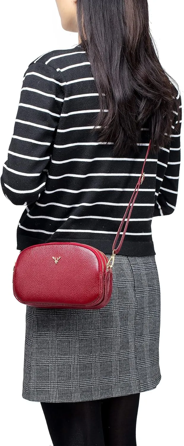 Small Crossbody Bags Genuine Leather Shoulder Handbags Trendy Design Cellphone Purses for Women and Girls