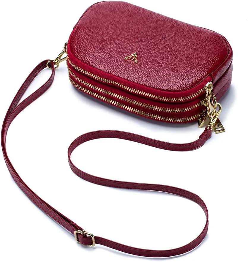 Small Crossbody Bags Genuine Leather Shoulder Handbags Trendy Design Cellphone Purses for Women and Girls