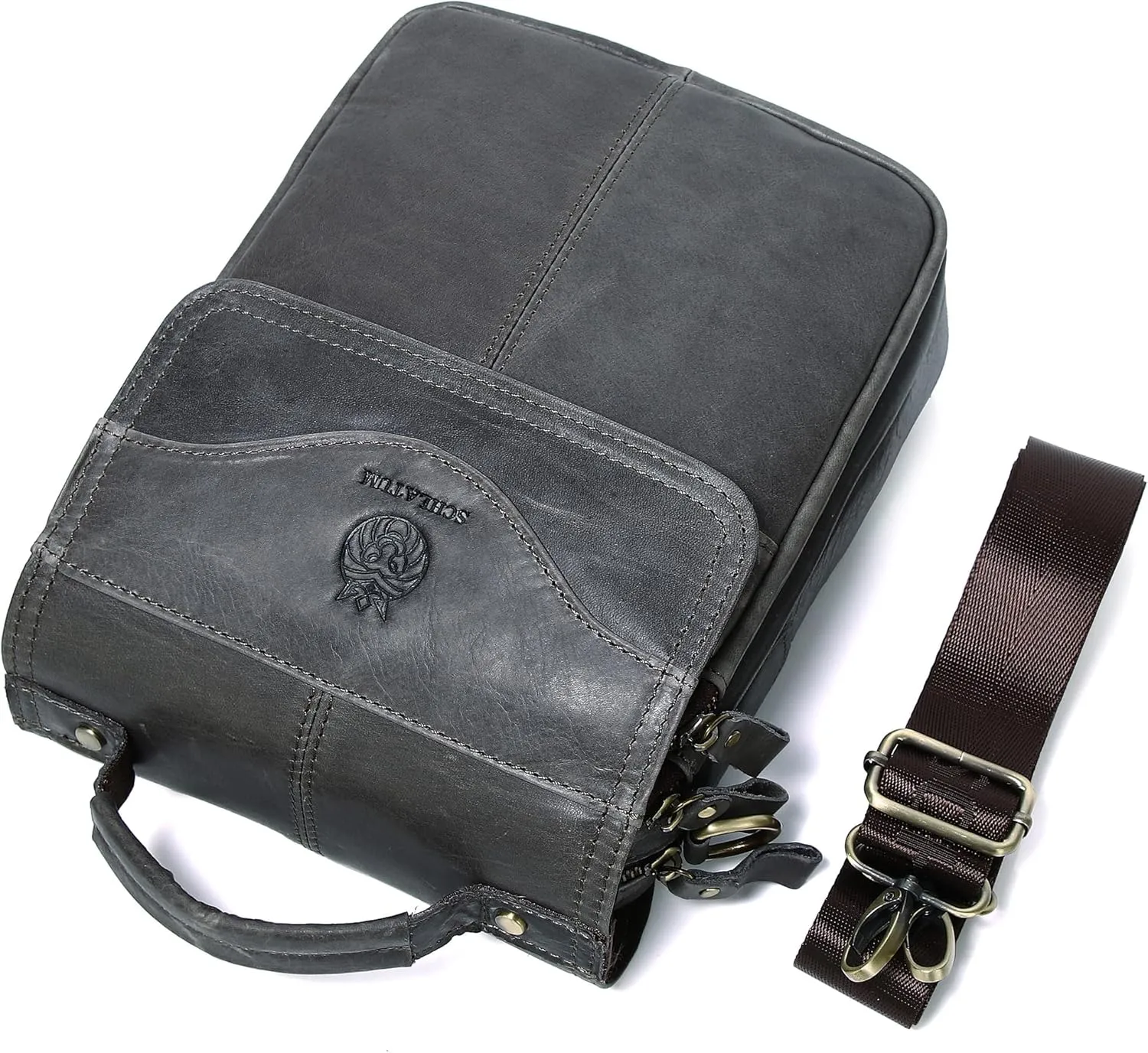 Small Leather Messenger Bag for Men Genuine Leather Crossbody Shoulder Bag Men Purse Man Bag with Multiple Pockets