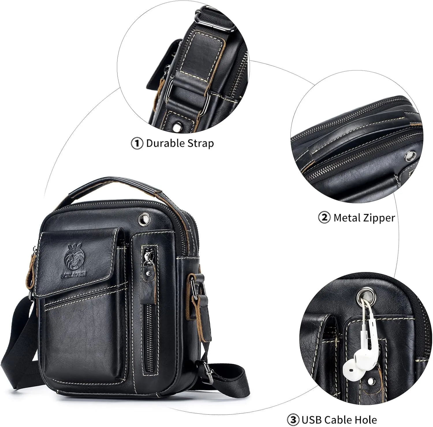 Small Shoulder Bag for Men Genuine Leather Crossbody Messenger Bag Man Purse Casual Handbag