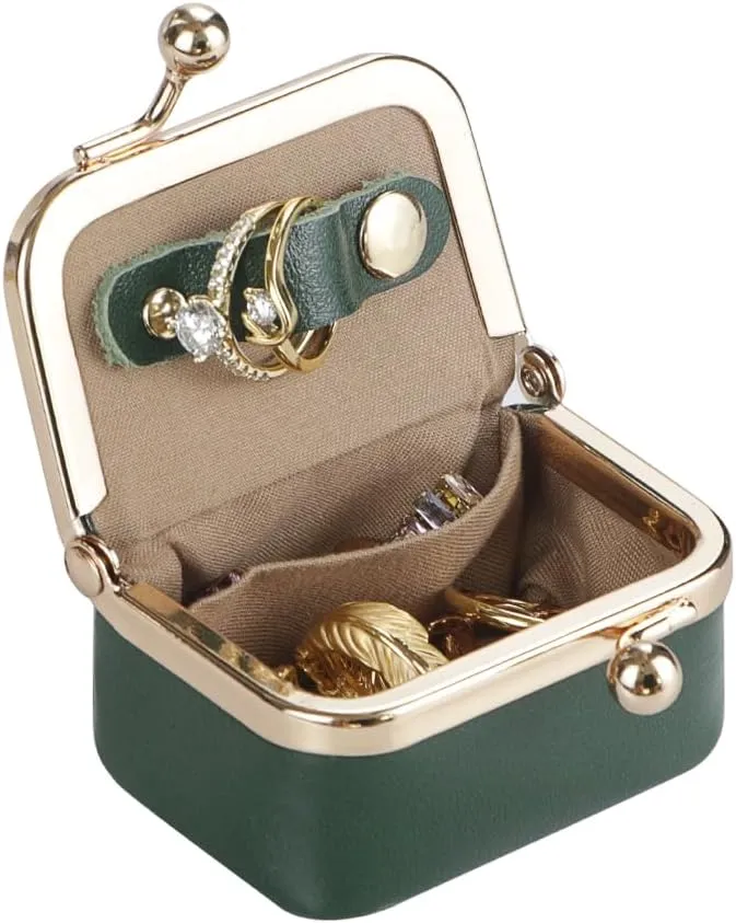 Small Size, Retro Genuine Leather Mini Kiss Lock Coin Purse – Women's Jewelry Box for Earrings, Rings & More 3894 (Rose)