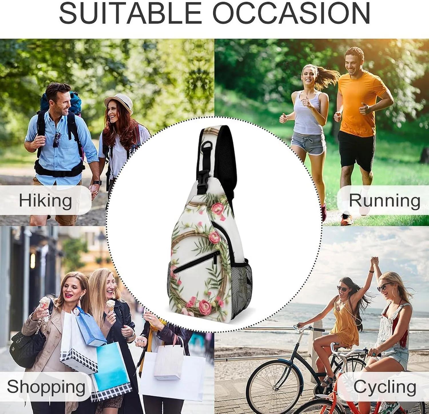 Small Sling Chest Bag Crossbody Bag for Men Women,Handmade Garland Lightweight Gym Daypack for Travel Cycling Hiking