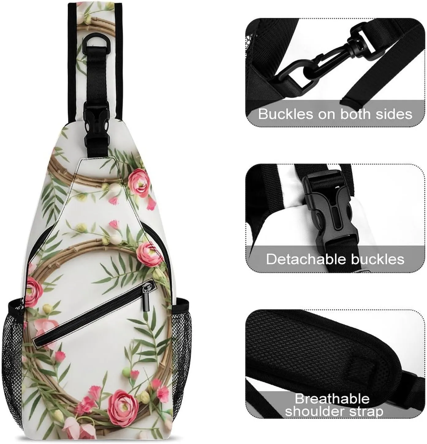 Small Sling Chest Bag Crossbody Bag for Men Women,Handmade Garland Lightweight Gym Daypack for Travel Cycling Hiking