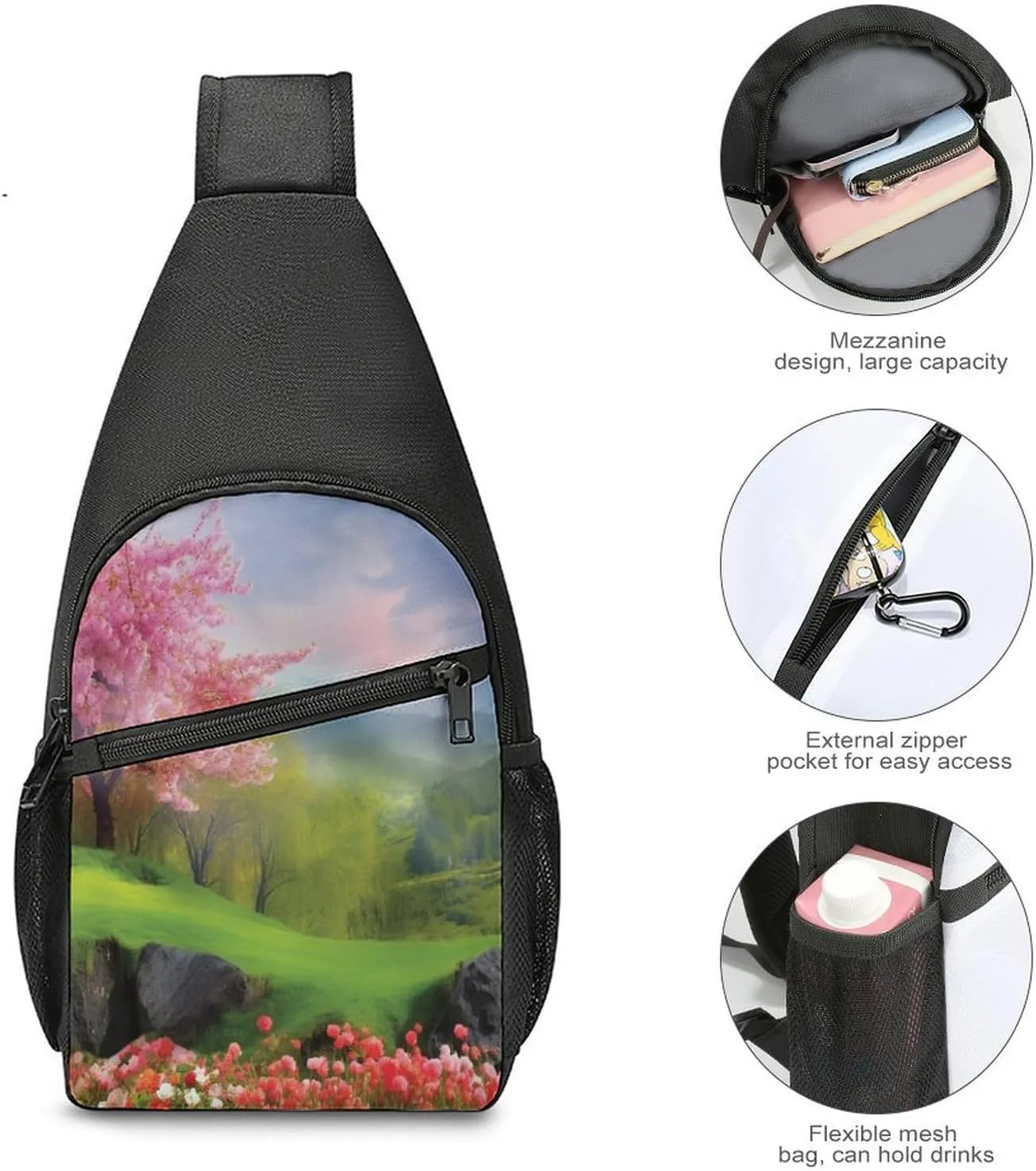 Small Sling Chest Bag Crossbody Bag for Men Women,Spring Scenery Lightweight Gym Daypack for Travel Cycling Hiking