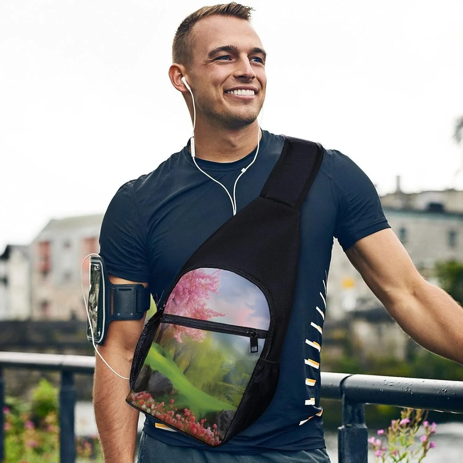 Small Sling Chest Bag Crossbody Bag for Men Women,Spring Scenery Lightweight Gym Daypack for Travel Cycling Hiking