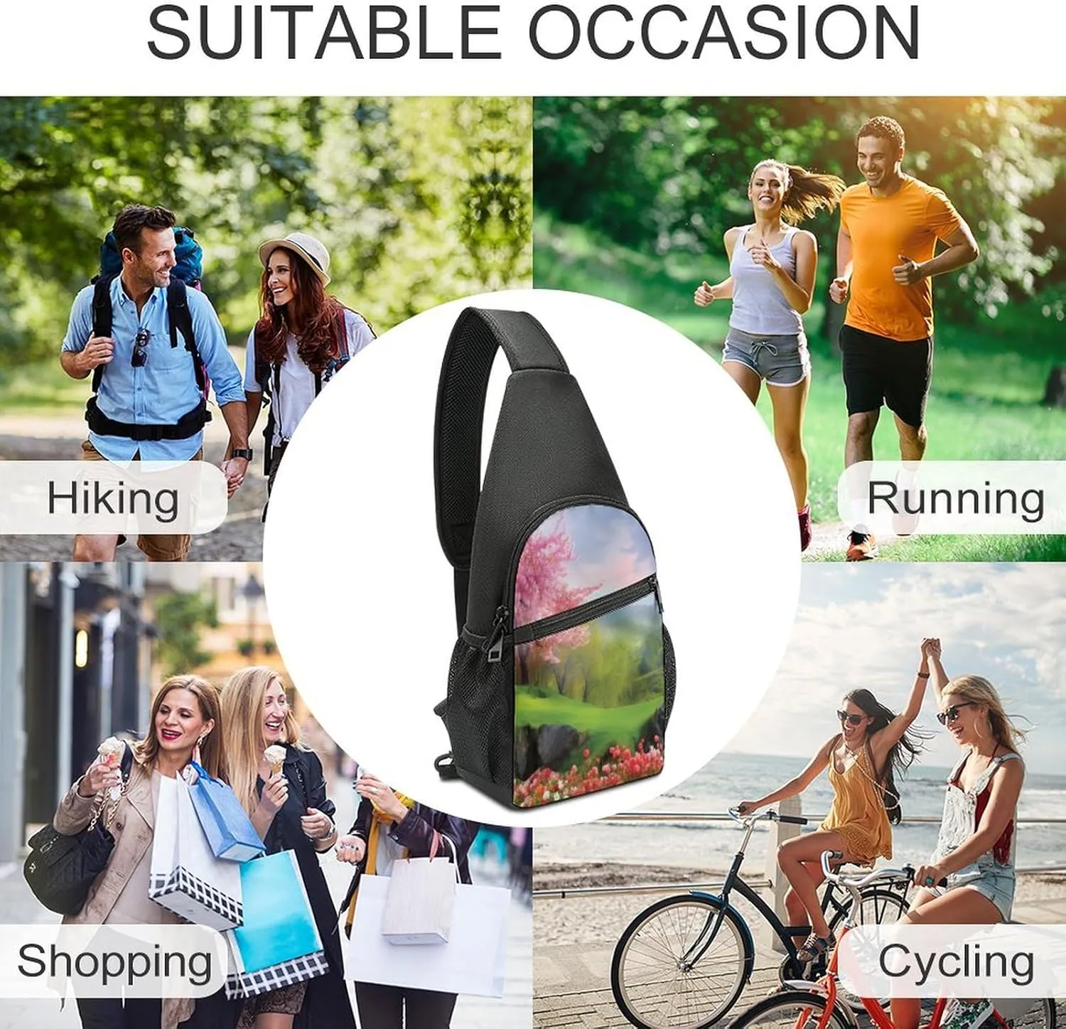Small Sling Chest Bag Crossbody Bag for Men Women,Spring Scenery Lightweight Gym Daypack for Travel Cycling Hiking