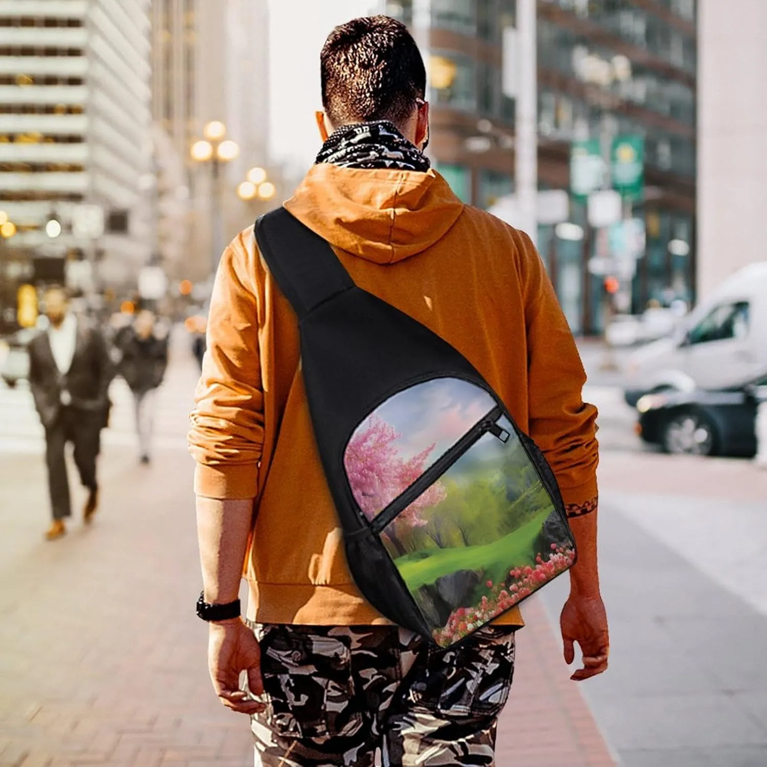 Small Sling Chest Bag Crossbody Bag for Men Women,Spring Scenery Lightweight Gym Daypack for Travel Cycling Hiking