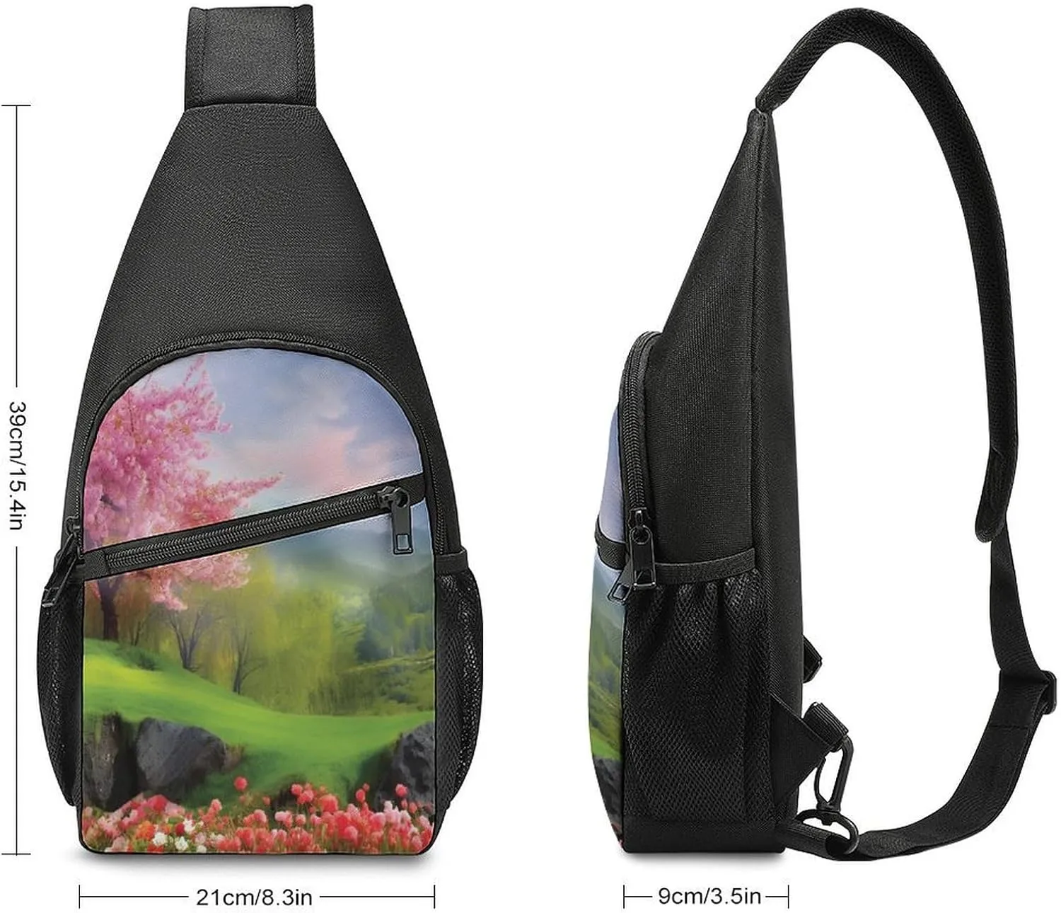 Small Sling Chest Bag Crossbody Bag for Men Women,Spring Scenery Lightweight Gym Daypack for Travel Cycling Hiking
