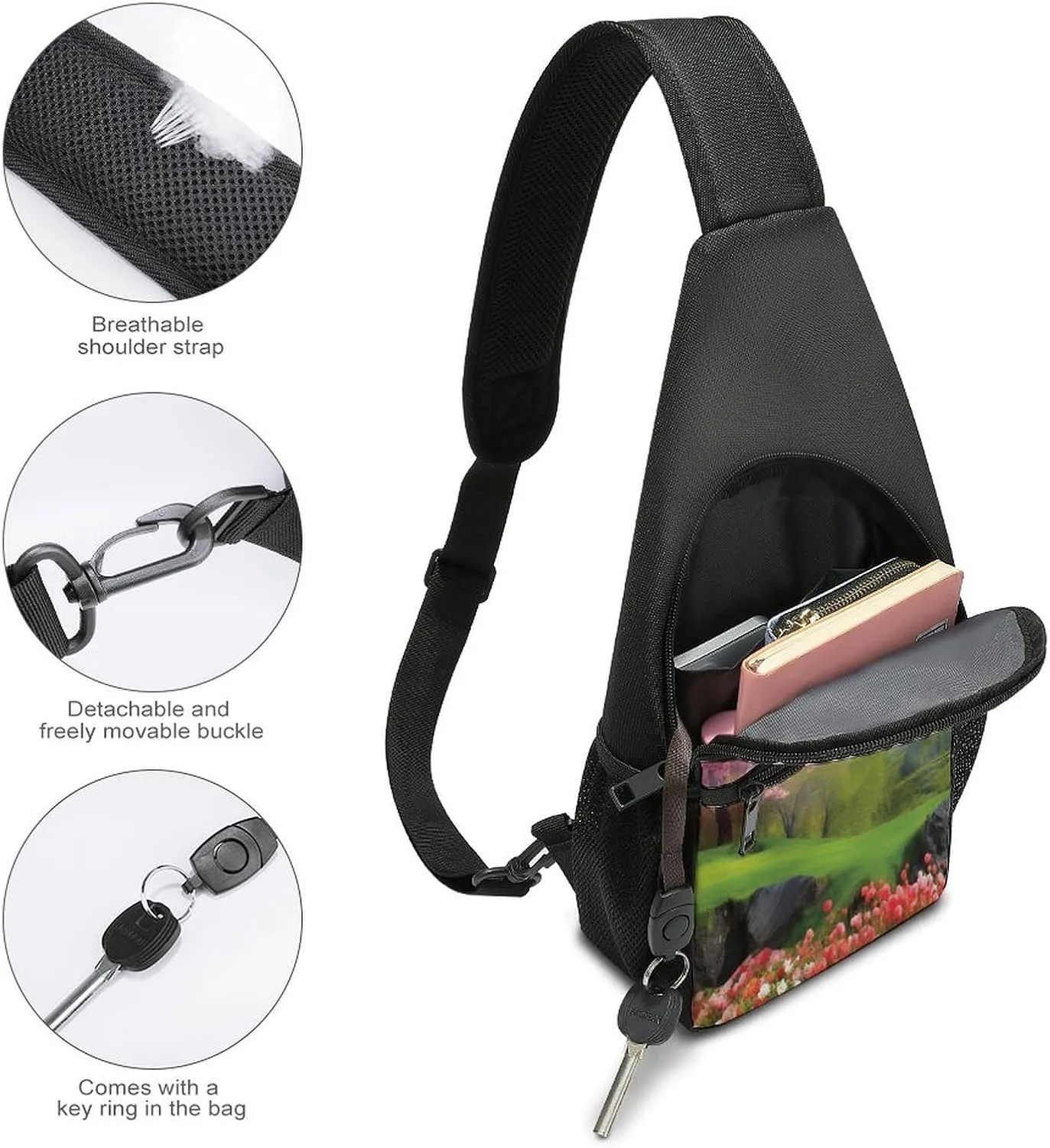 Small Sling Chest Bag Crossbody Bag for Men Women,Spring Scenery Lightweight Gym Daypack for Travel Cycling Hiking