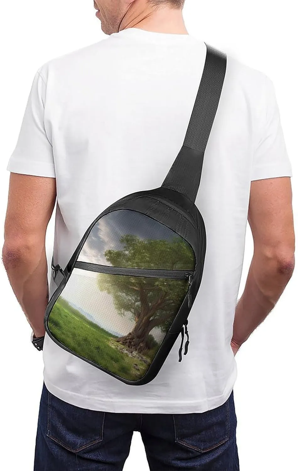 Small Sling Chest Bag Crossbody Bag for Men Women,Tree with Branch Scenery Lightweight Gym Daypack for Travel Cycling Hiking