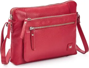 Small Soft Pebbled Real Leather Crossbody Handbags & Purses - Triple Zip Premium Sling Crossover Shoulder Bag for Women pack of 2- Red & olive