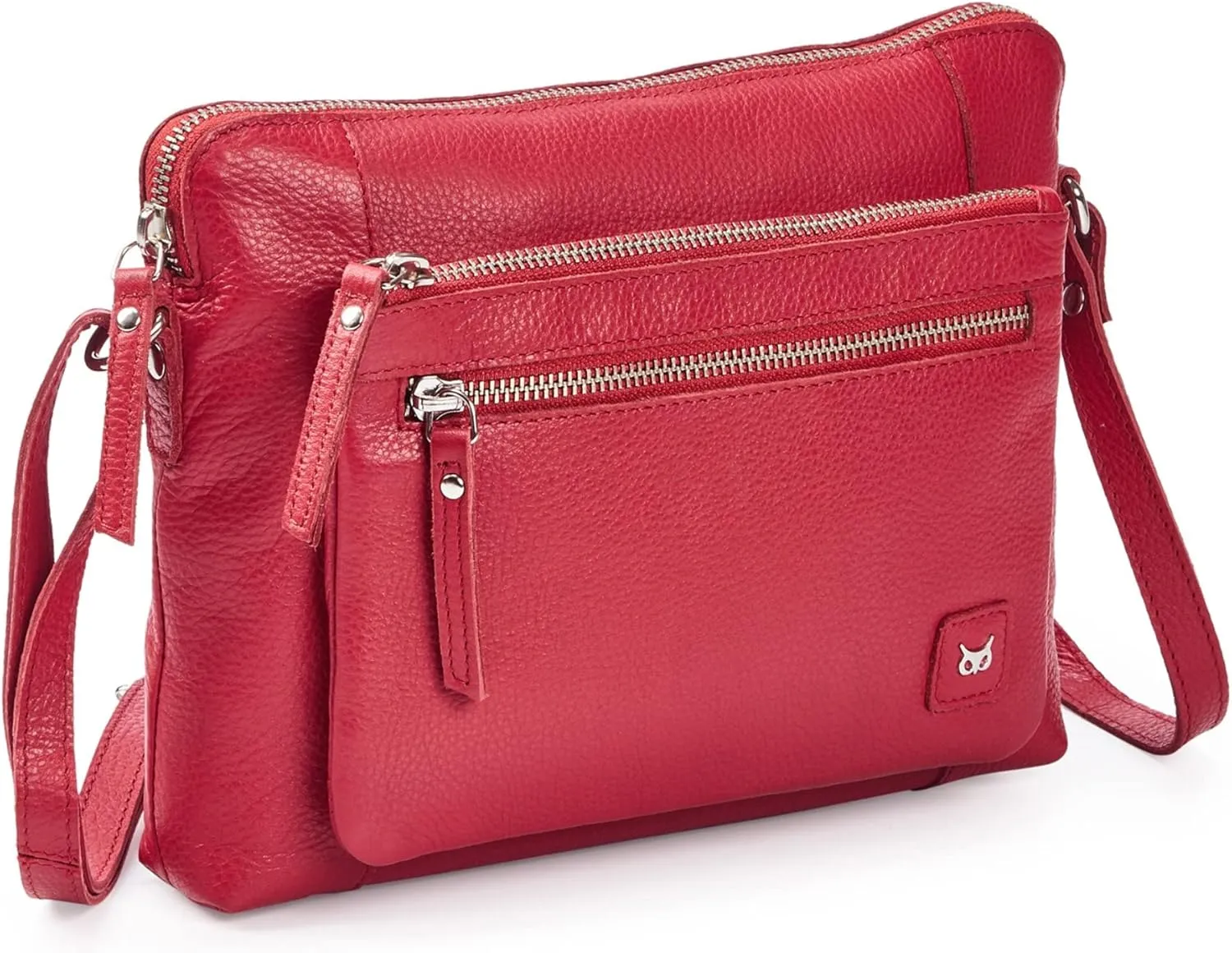 Small Soft Pebbled Real Leather Crossbody Handbags & Purses - Triple Zip Premium Sling Crossover Shoulder Bag for Women pack of 2- Red & olive
