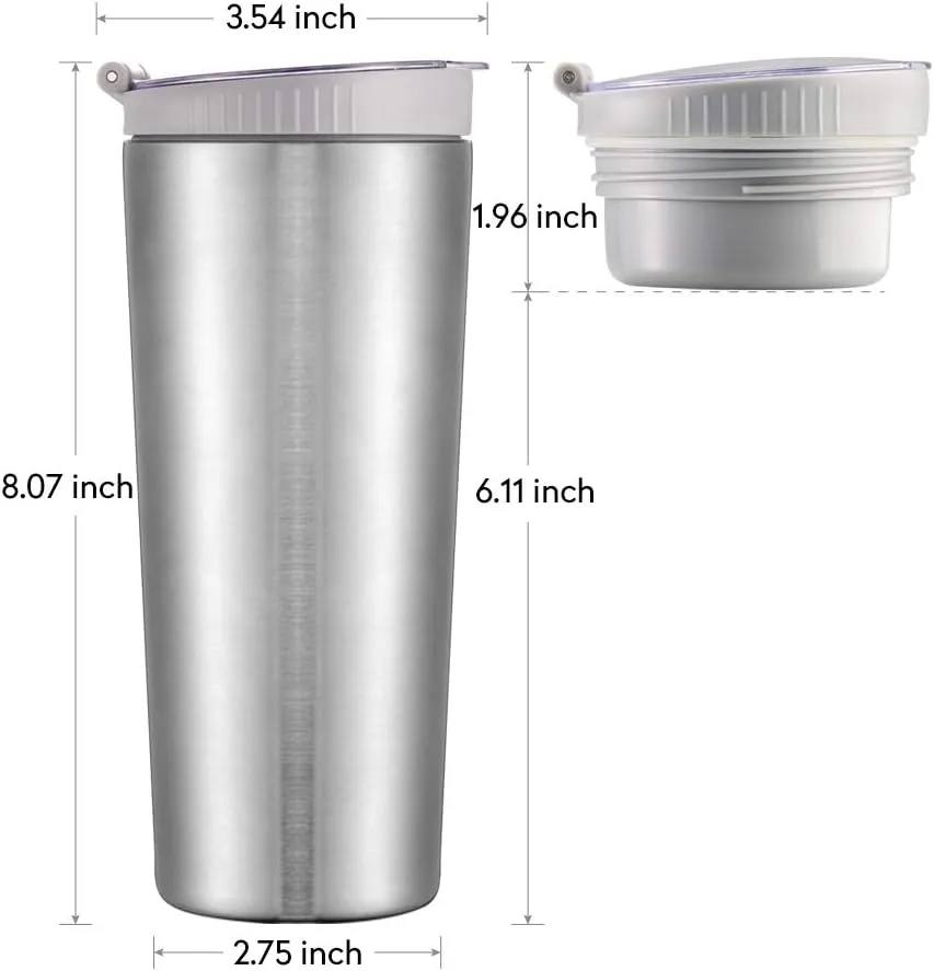 Snack tumbler with lid and straw, stainless steel insulated 2-in-1 travel coffee mug, water bottle with snack cup (Navy Blue, 22, ounces)