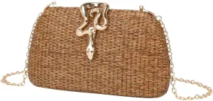 Snake Evening Handbag for Women Summer Party Straw Chain Clutch Bag Classic Beach Shoulder Bag Purse 2025