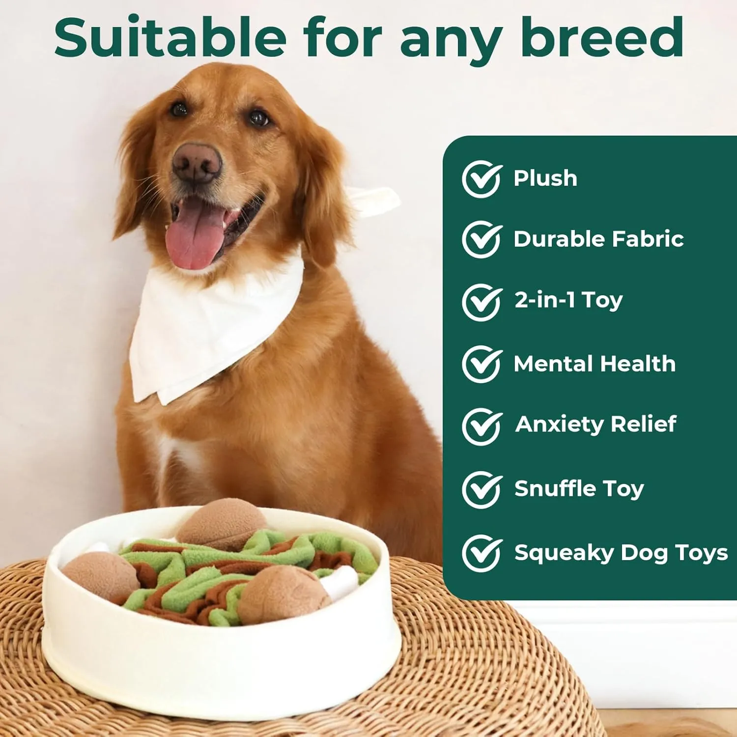 Snuffle Toy for Dogs, Interactive Dog Treat Puzzle, Puppy Plush Toy, Machine Washable Dog Enrichment for Slow Feeder, Made of Recycled Materials, All Breed Sizes