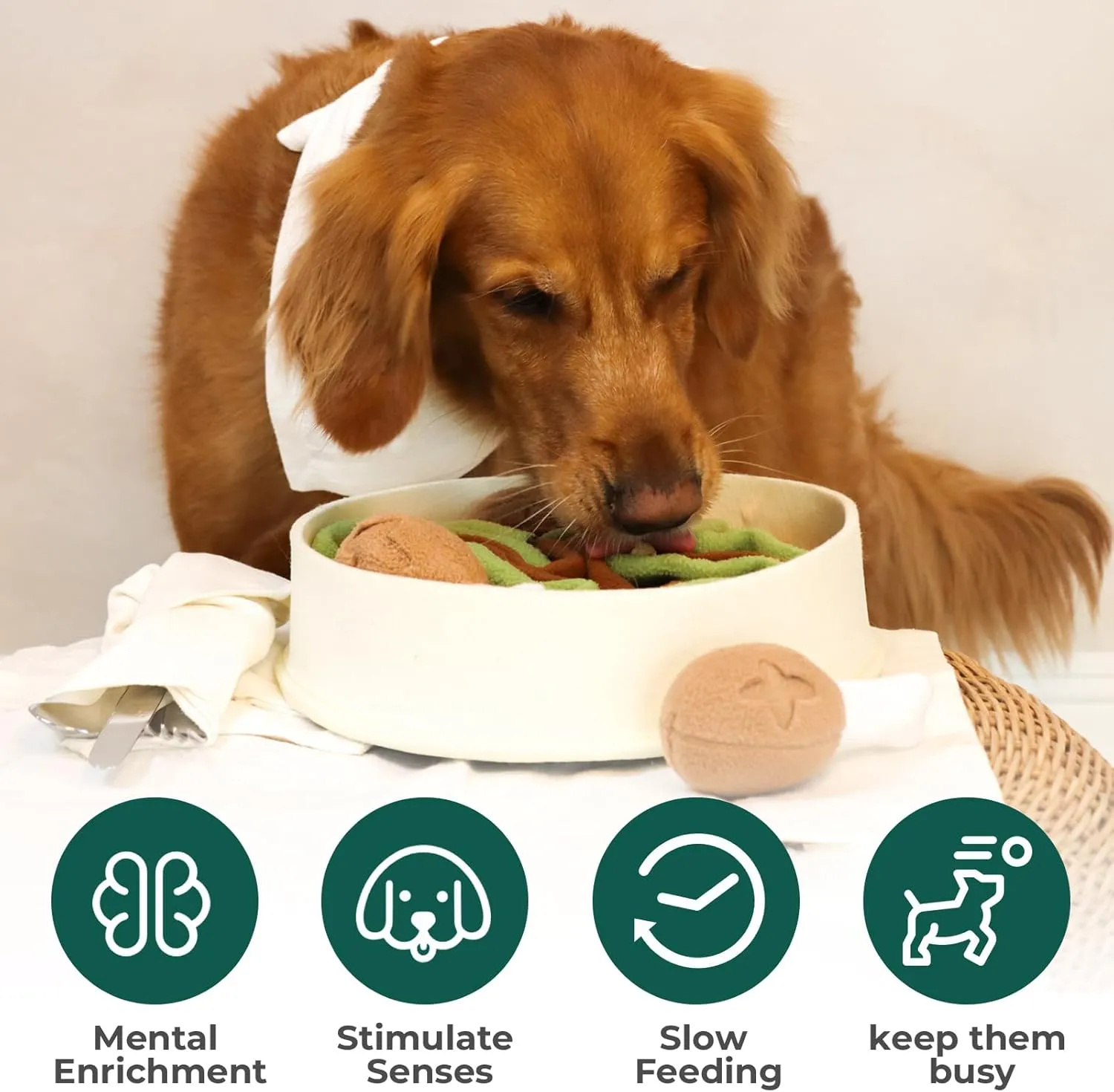 Snuffle Toy for Dogs, Interactive Dog Treat Puzzle, Puppy Plush Toy, Machine Washable Dog Enrichment for Slow Feeder, Made of Recycled Materials, All Breed Sizes
