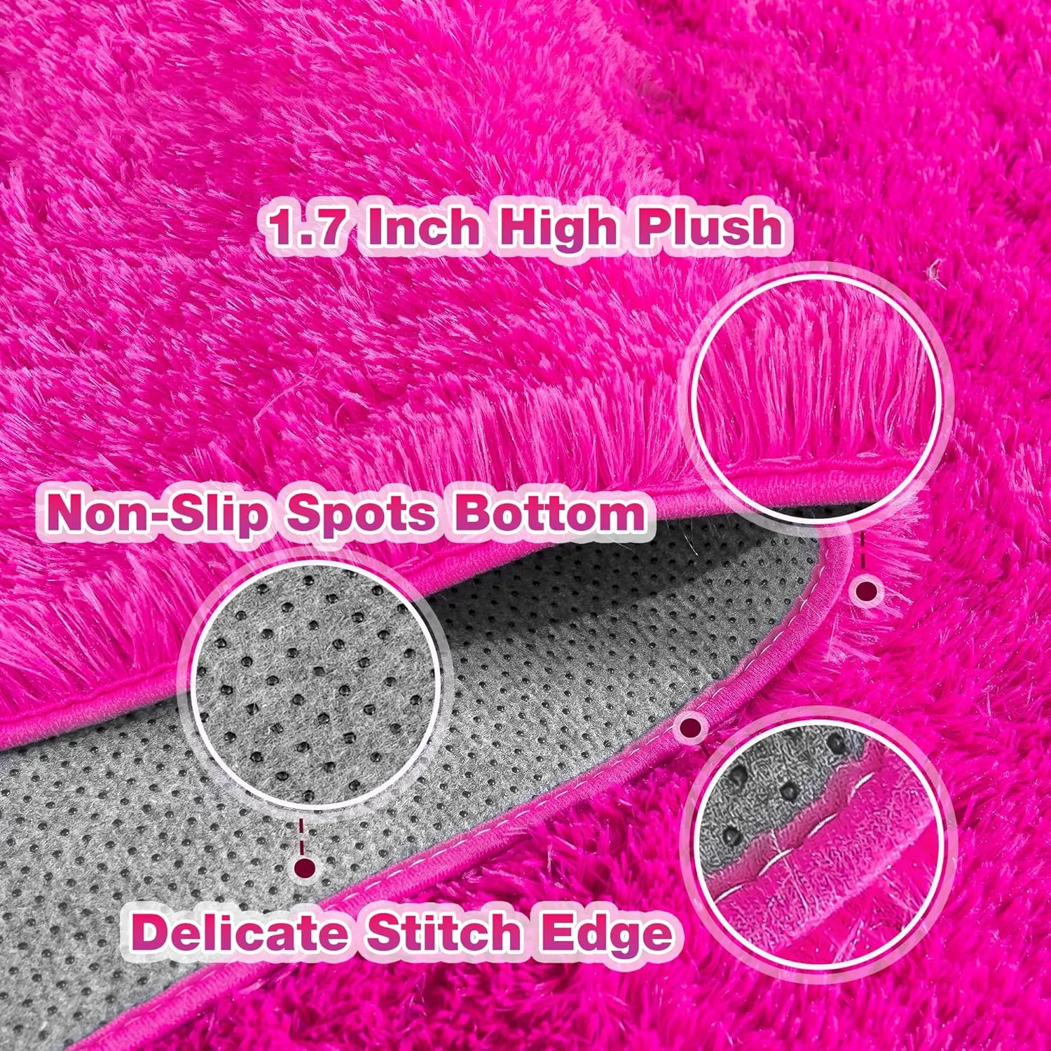 Soft Fluffy Rug for Living Room, 4x6 Hot Pink Shag Area Rug for Bedroom Living Room, Non-Slip Fuzzy Carpet for Girls Boys Kids, Throw Rugs for Dorm, Modern Home Decor Aesthetic