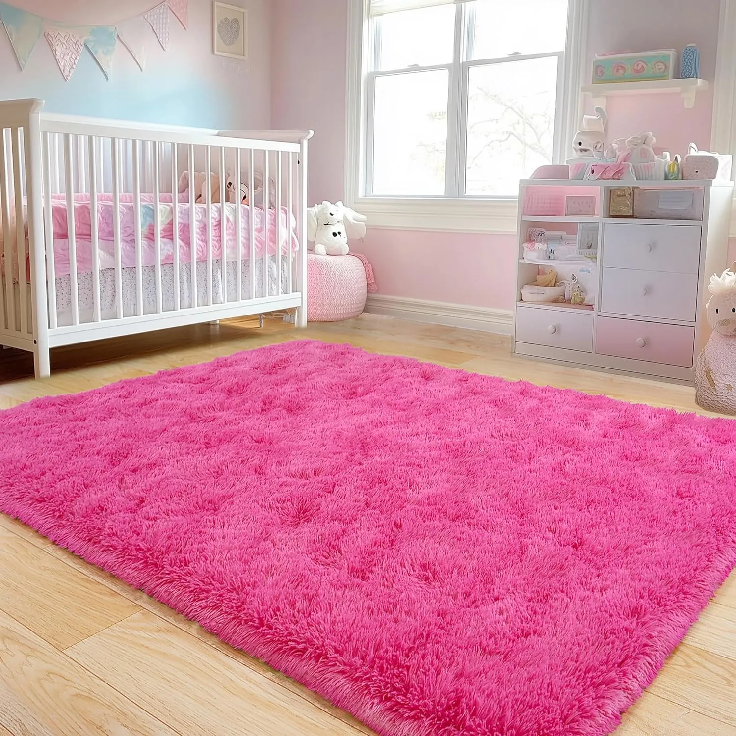 Soft Fluffy Rug for Living Room, 4x6 Hot Pink Shag Area Rug for Bedroom Living Room, Non-Slip Fuzzy Carpet for Girls Boys Kids, Throw Rugs for Dorm, Modern Home Decor Aesthetic