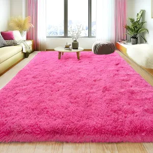 Soft Fluffy Rug for Living Room, 4x6 Hot Pink Shag Area Rug for Bedroom Living Room, Non-Slip Fuzzy Carpet for Girls Boys Kids, Throw Rugs for Dorm, Modern Home Decor Aesthetic