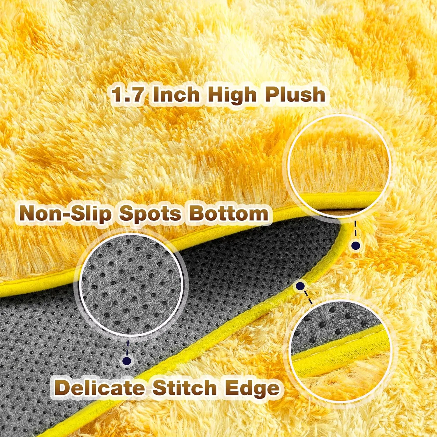 Soft Fluffy Rug for Living Room, 4x6 Tie-Dyed Yellow Shag Area Rug for Bedroom Living Room, Non-Slip Fuzzy Carpet for Girls Boys Kids, Throw Rugs for Dorm, Modern Home Decor Aesthetic