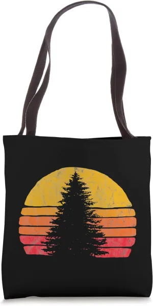Solitary Pine Tree Sun - Vintage Retro Outdoor Graphic Tote Bag