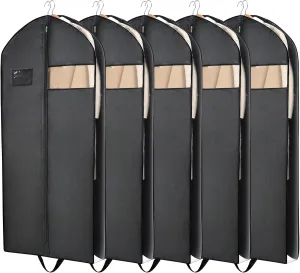 SORON 60" Garment Bags for Travel, 5 Pack Garment Bag for Dresses Long, Visible Design Dress Bags for Hanging Clothes, Storage Wedding Gowns, Dresses, Suits, Coats, Tuxedo, Cosplay Outfits, and More