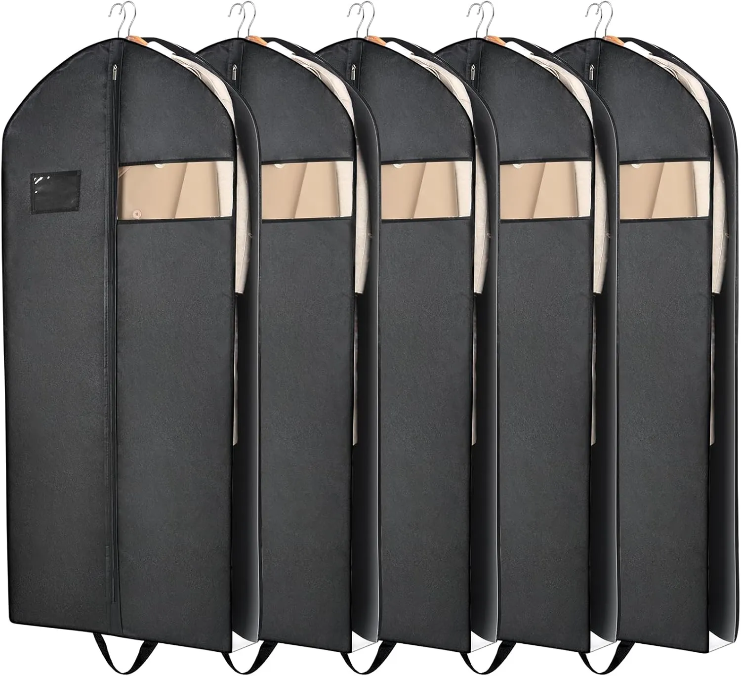 SORON 60" Garment Bags for Travel, 5 Pack Garment Bag for Dresses Long, Visible Design Dress Bags for Hanging Clothes, Storage Wedding Gowns, Dresses, Suits, Coats, Tuxedo, Cosplay Outfits, and More