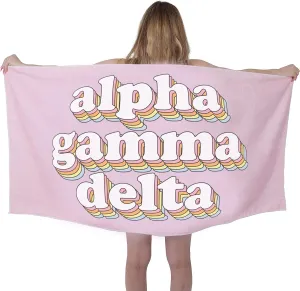 Sorority Shop AGD Beach Towel - Alpha Gamma Delta Retro Sorority Towel for Beach, Bath and Pool - Trendy, Multipurpose, Extra Large, Lightweight, Cotton Towel for Gifts