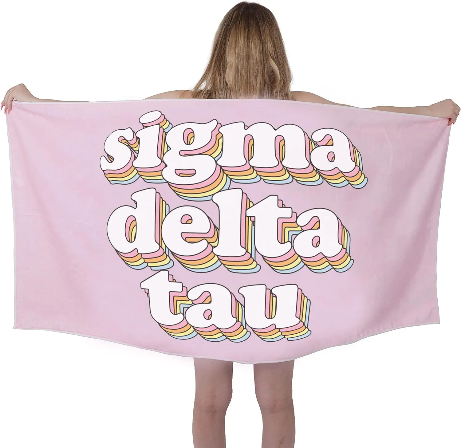 Sorority Shop SDT Beach Towel - Sigma Delta Tau Retro Sorority Towel for Beach, Bath and Pool - Trendy, Multipurpose, Extra Large, Lightweight, Cotton Towel for Gifts