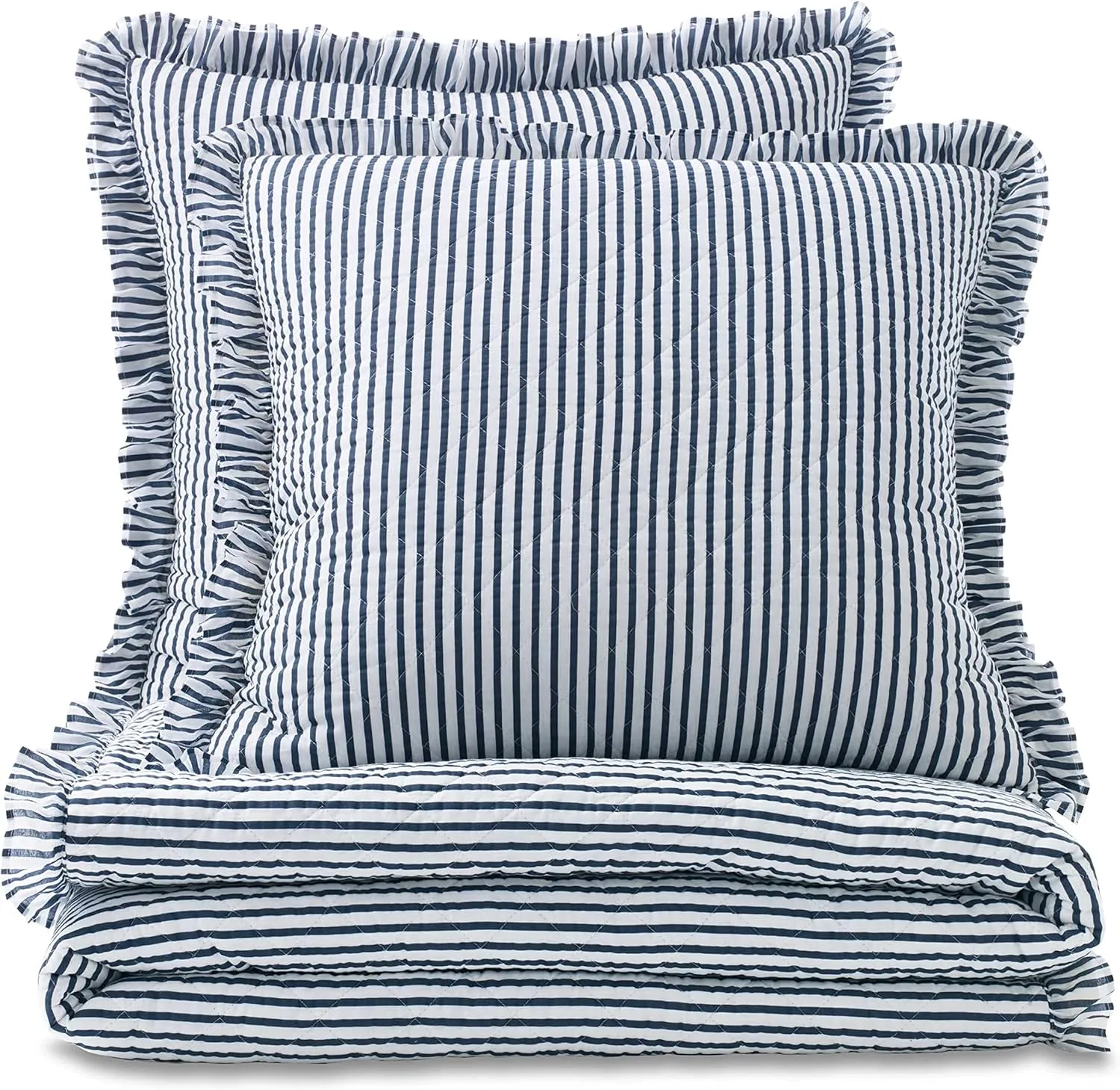 Southern Tide South Shore Blue Quilt - Twin Size Reversible Quilt Bed - Lightweight Bedspread - Machine Washable - Soft Striped Bed Coverlet for All Seasons (Twin, Blue)