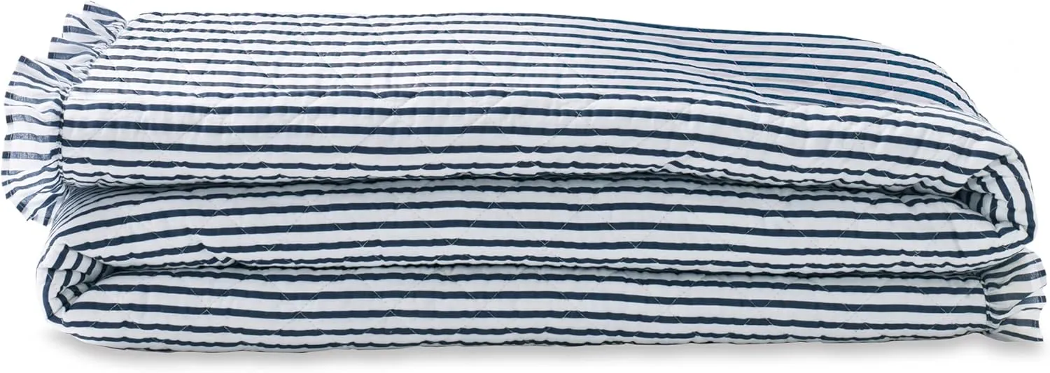 Southern Tide South Shore Blue Quilt - Twin Size Reversible Quilt Bed - Lightweight Bedspread - Machine Washable - Soft Striped Bed Coverlet for All Seasons (Twin, Blue)