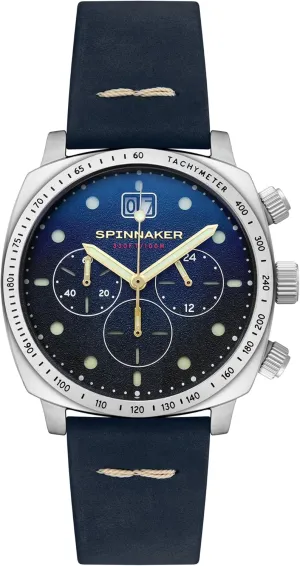 Spinnaker Mens 42mm Hull Chronograph Meca-Quartz Watch with Genuine Leather Strap SP-5068