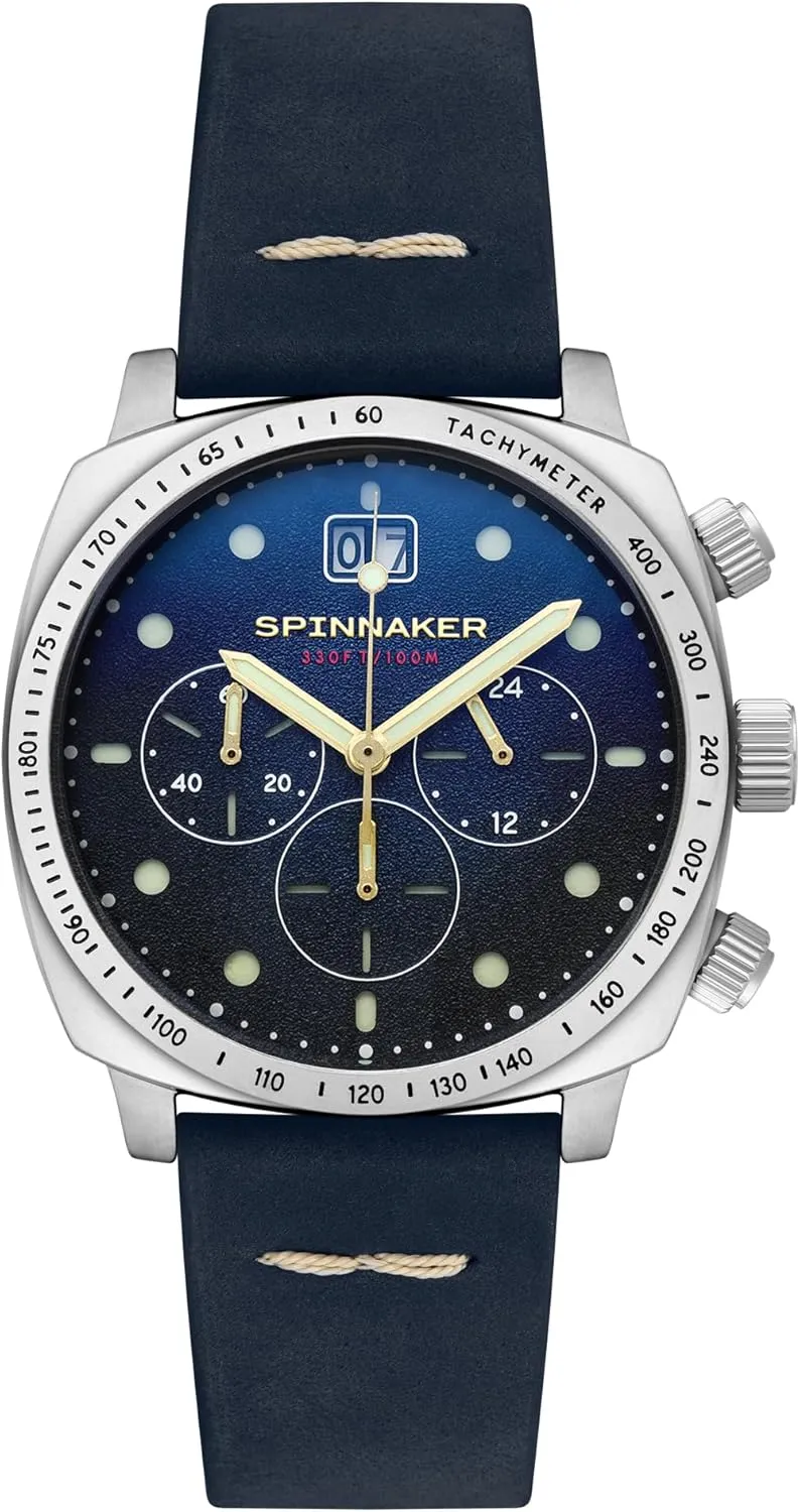 Spinnaker Mens 42mm Hull Chronograph Meca-Quartz Watch with Genuine Leather Strap SP-5068