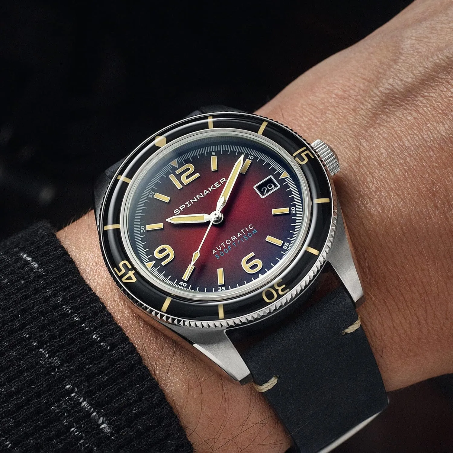 Spinnaker Mens 43mm Fleuss Automatic Watch with Genuine Leather Strap SP-5055