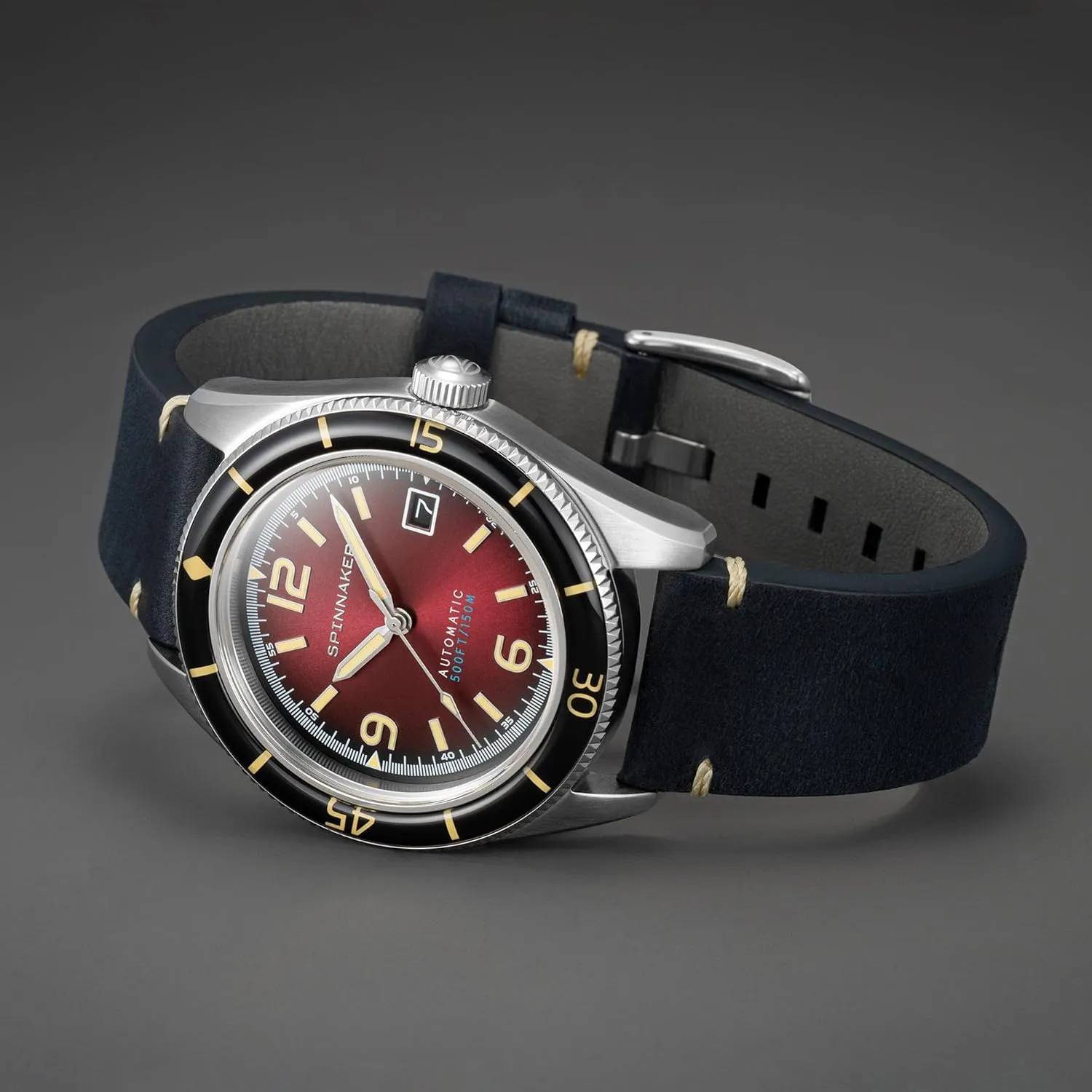 Spinnaker Mens 43mm Fleuss Automatic Watch with Genuine Leather Strap SP-5055