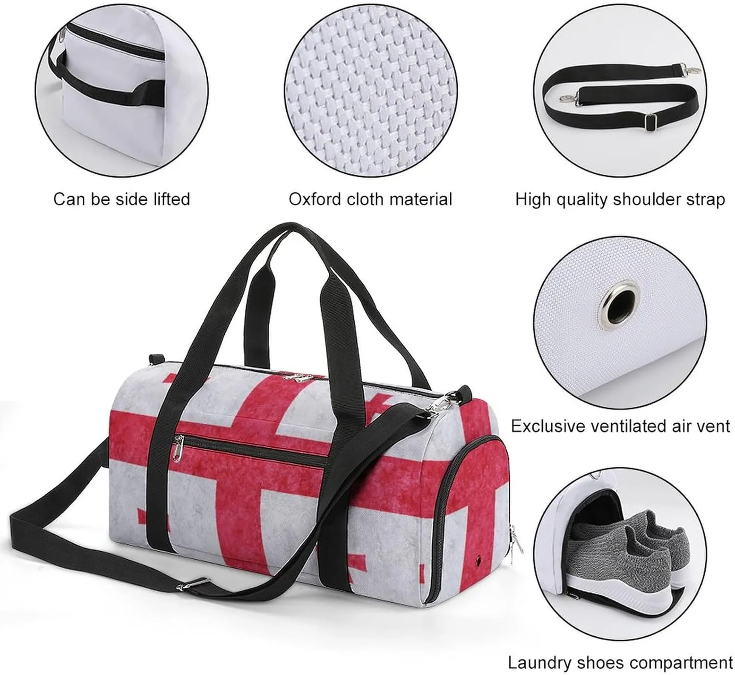 Sports Duffel Bag with Georgia Flag Textured Shoe Compartment Waterproof for Travel Gym