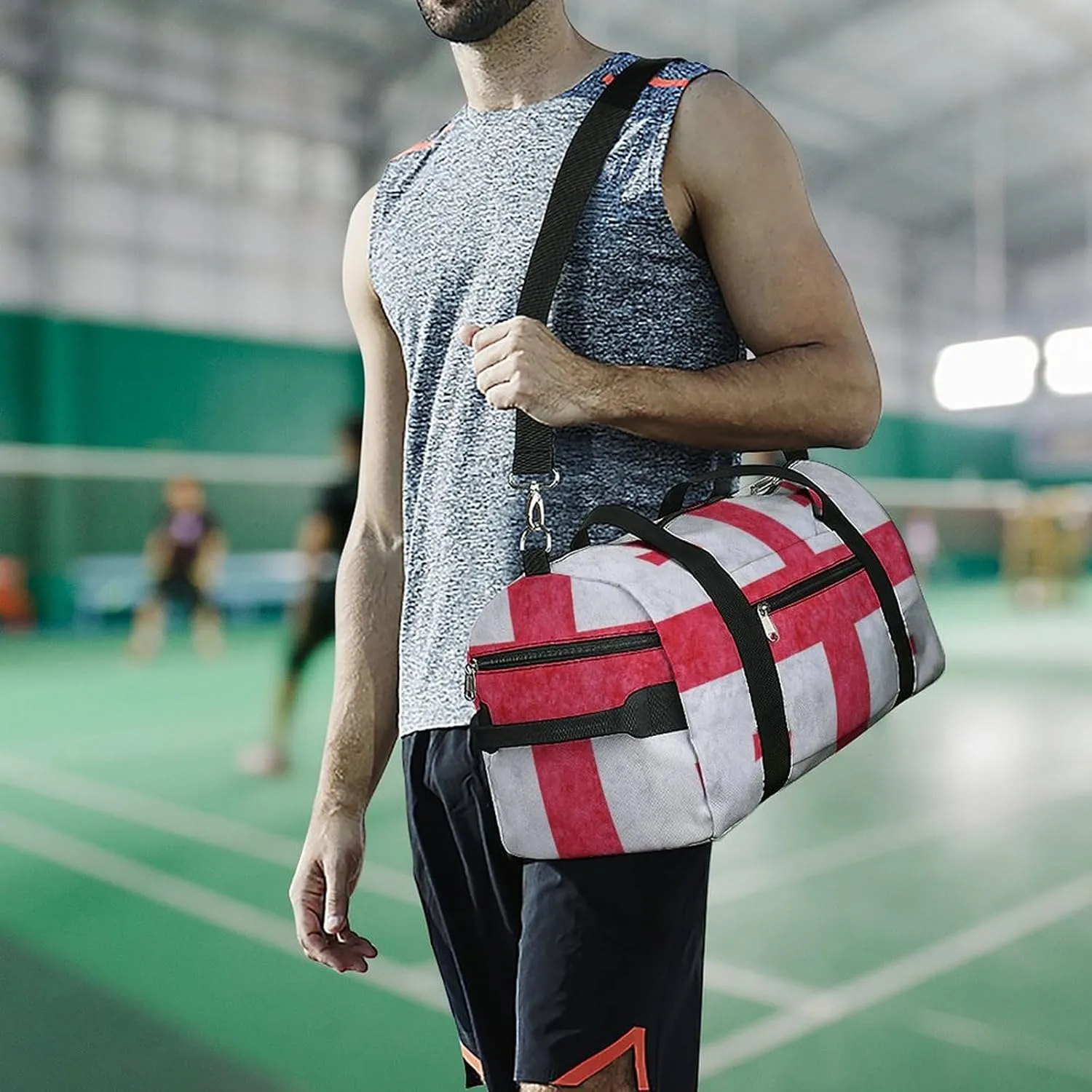 Sports Duffel Bag with Georgia Flag Textured Shoe Compartment Waterproof for Travel Gym