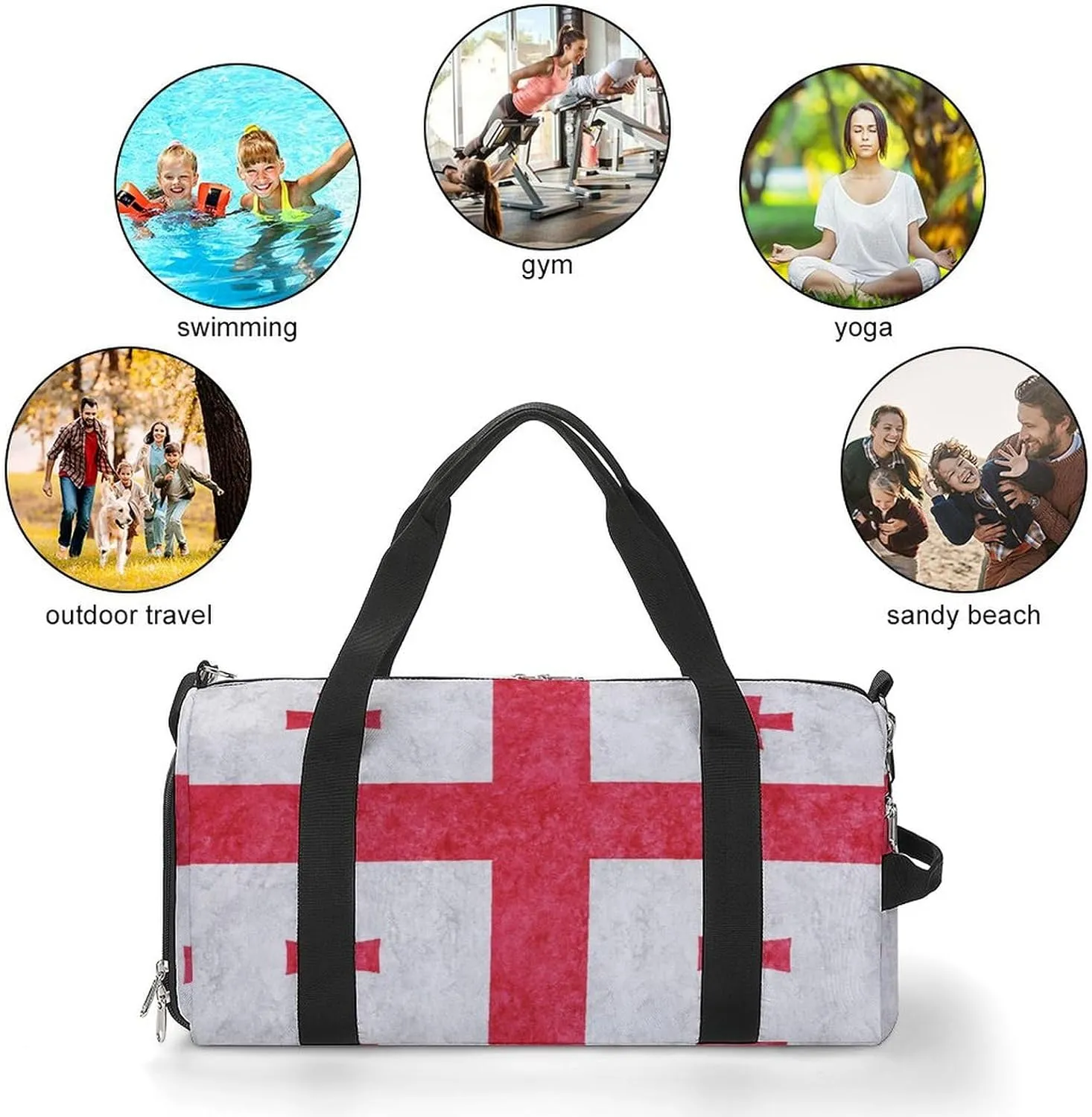 Sports Duffel Bag with Georgia Flag Textured Shoe Compartment Waterproof for Travel Gym