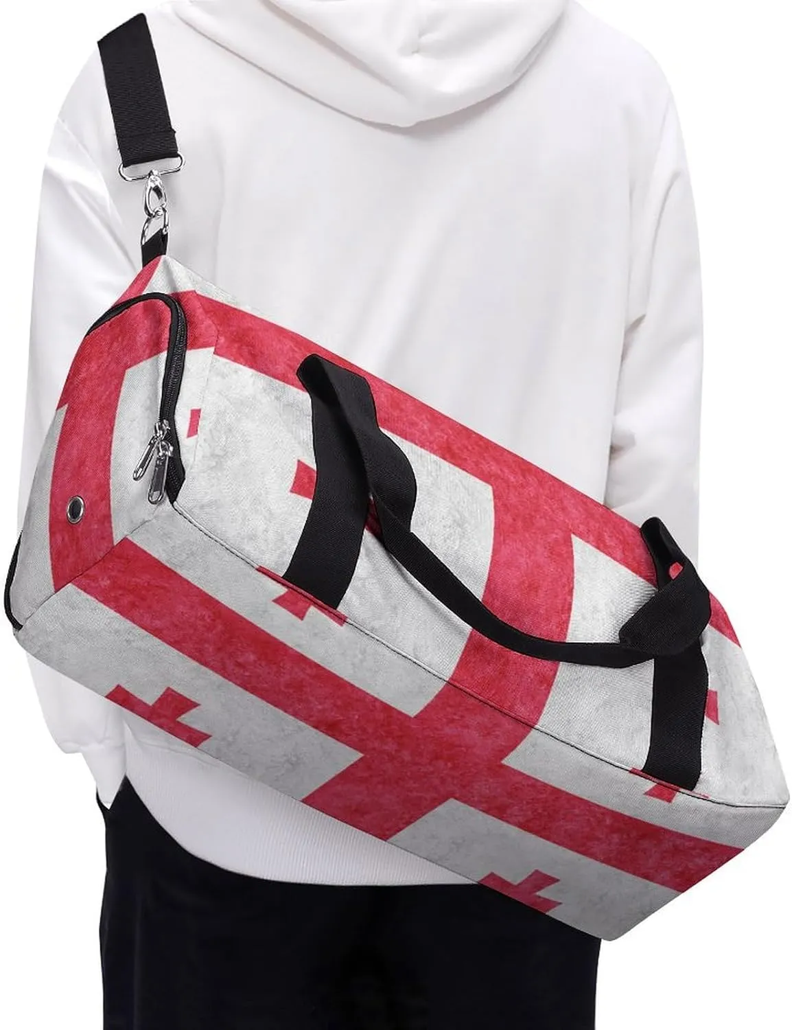 Sports Duffel Bag with Georgia Flag Textured Shoe Compartment Waterproof for Travel Gym