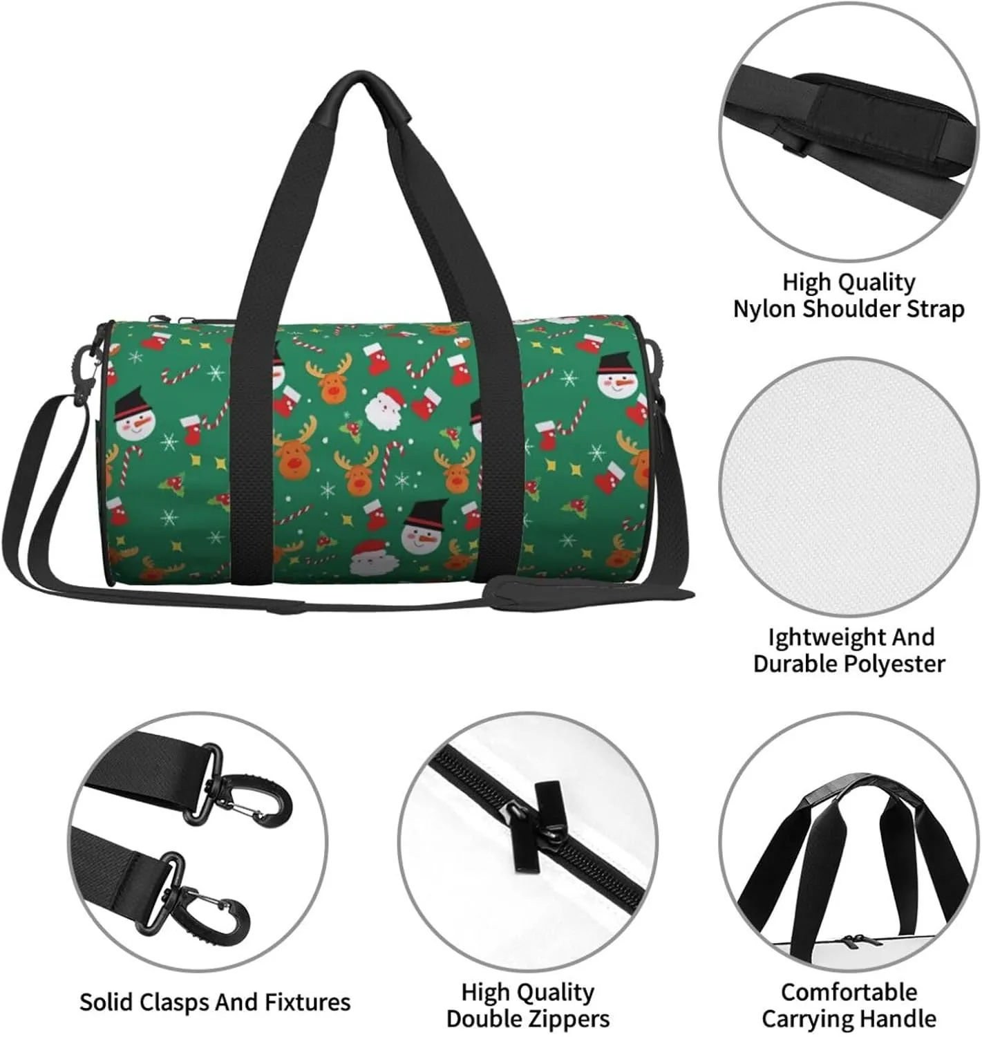 Sports Gym Duffle Bag Christmas Santa Snowman Deer Foldable Lightweight Travel Bag