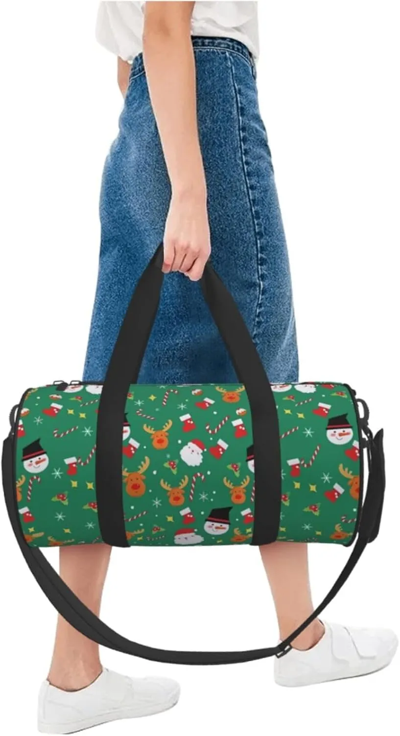 Sports Gym Duffle Bag Christmas Santa Snowman Deer Foldable Lightweight Travel Bag