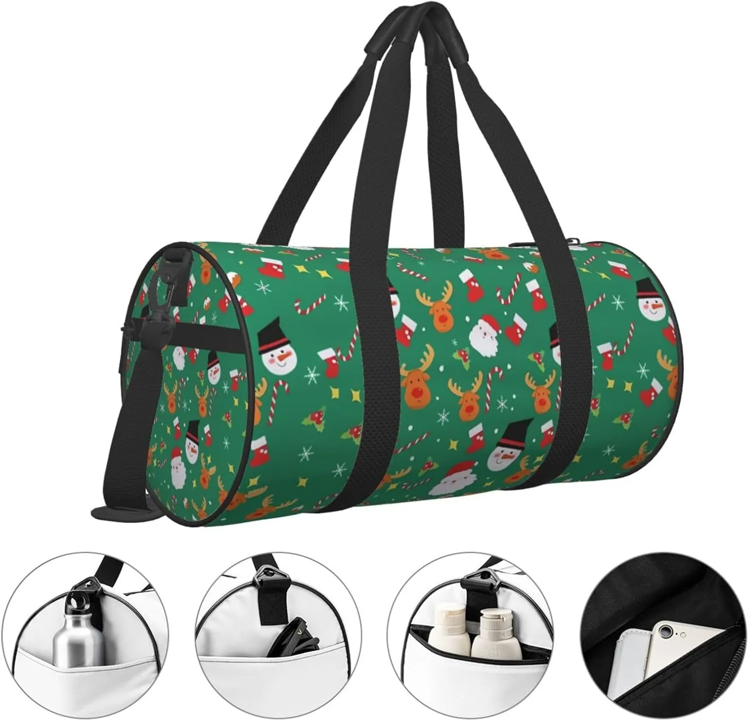 Sports Gym Duffle Bag Christmas Santa Snowman Deer Foldable Lightweight Travel Bag